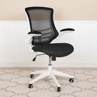 Flash Furniture BL-X-5M-WH-BK-GG Mid-Back Black Mesh Swivel Ergonomic Task Office Chair with White Frame and Flip-Up Arms